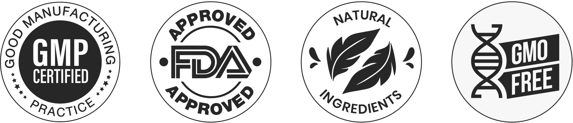 GMP Certified, FDA Approved, Natural Ingredients, GMO Free